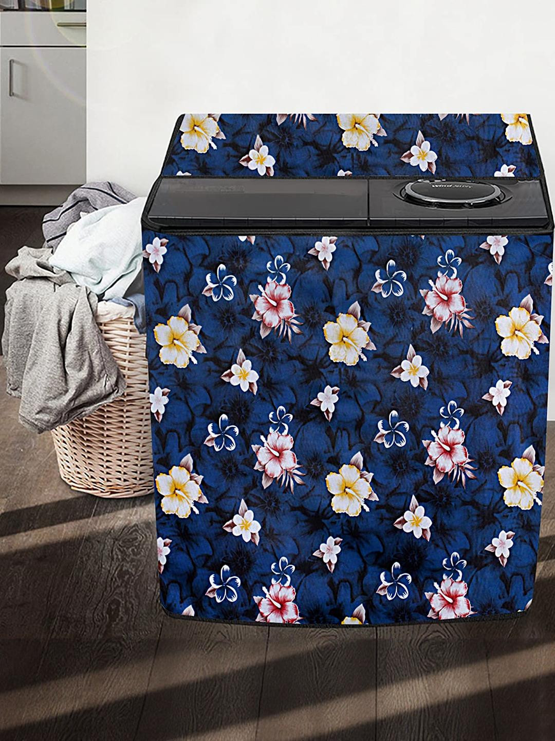 The Furnishing Tree Washing Machine Cover Floral Pattern Blue Compatible for Whirlpool 8 Kg Semi-Au