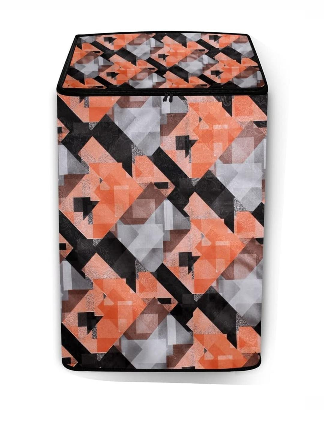 The Furnishing Tree Washing Machine Cover Checkered Pattern Orange Compatible for Whirlpool 7 Kg Fu