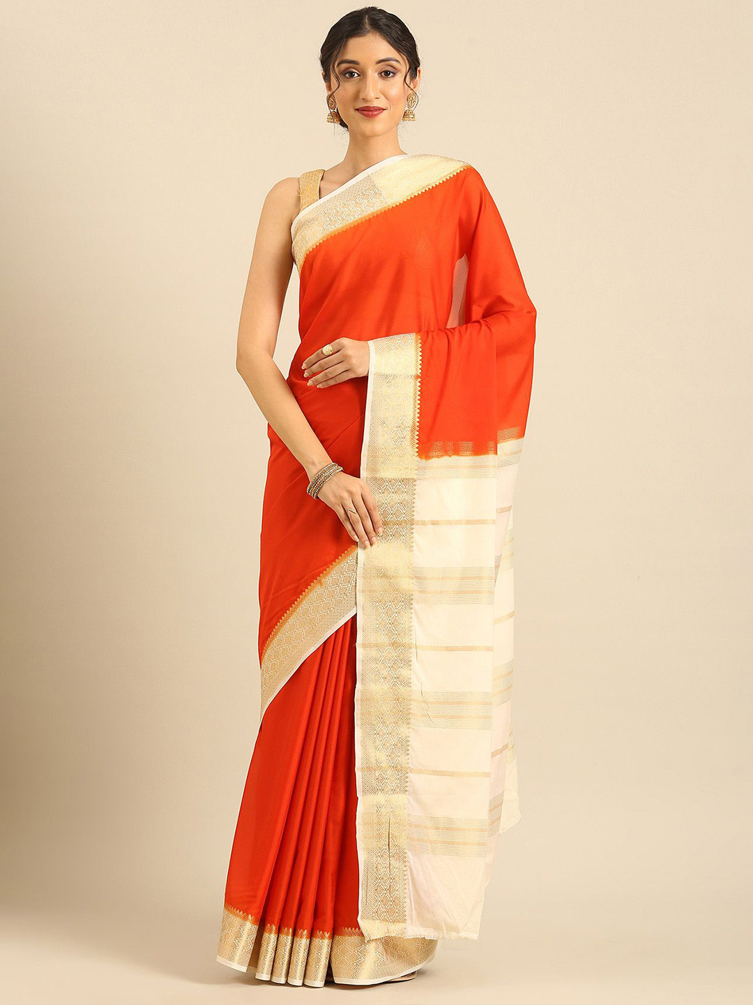 Taashi Semi Crepe Saree With Zari Border