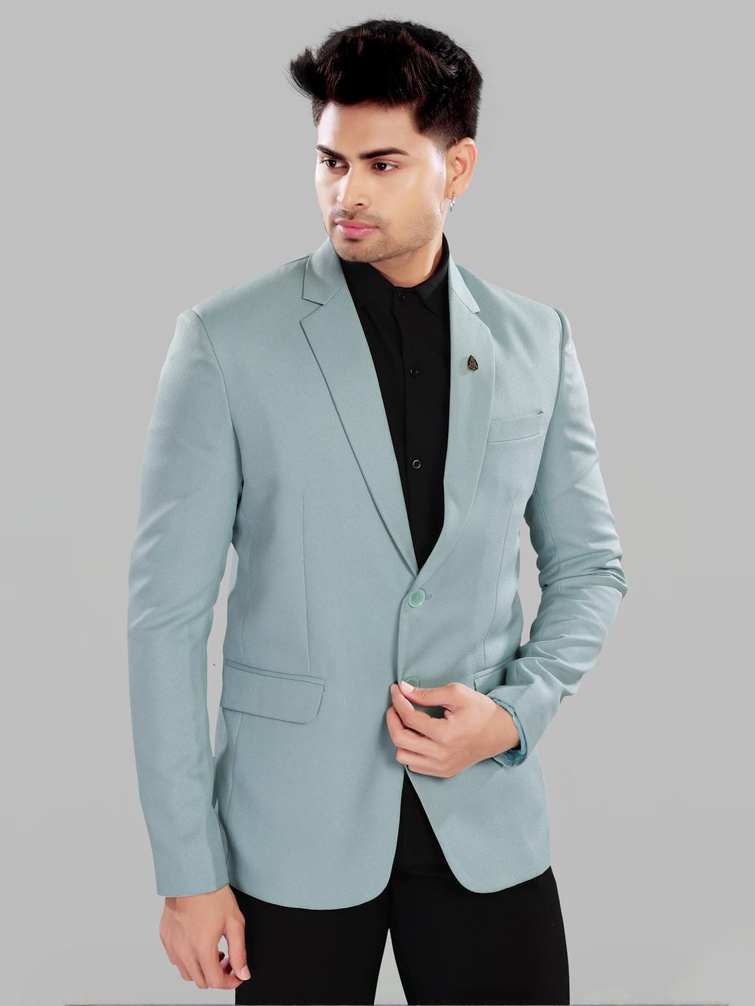 UR ETHICS Men Sea Green Long Sleeved Blazer