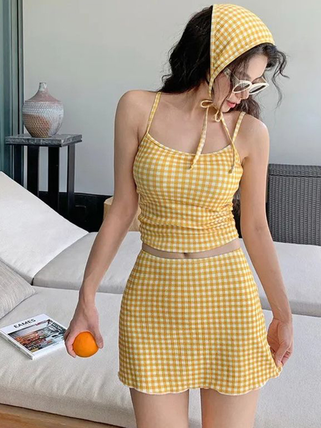LULU & SKY 3-Piece Checked Swimwear Coverup Set