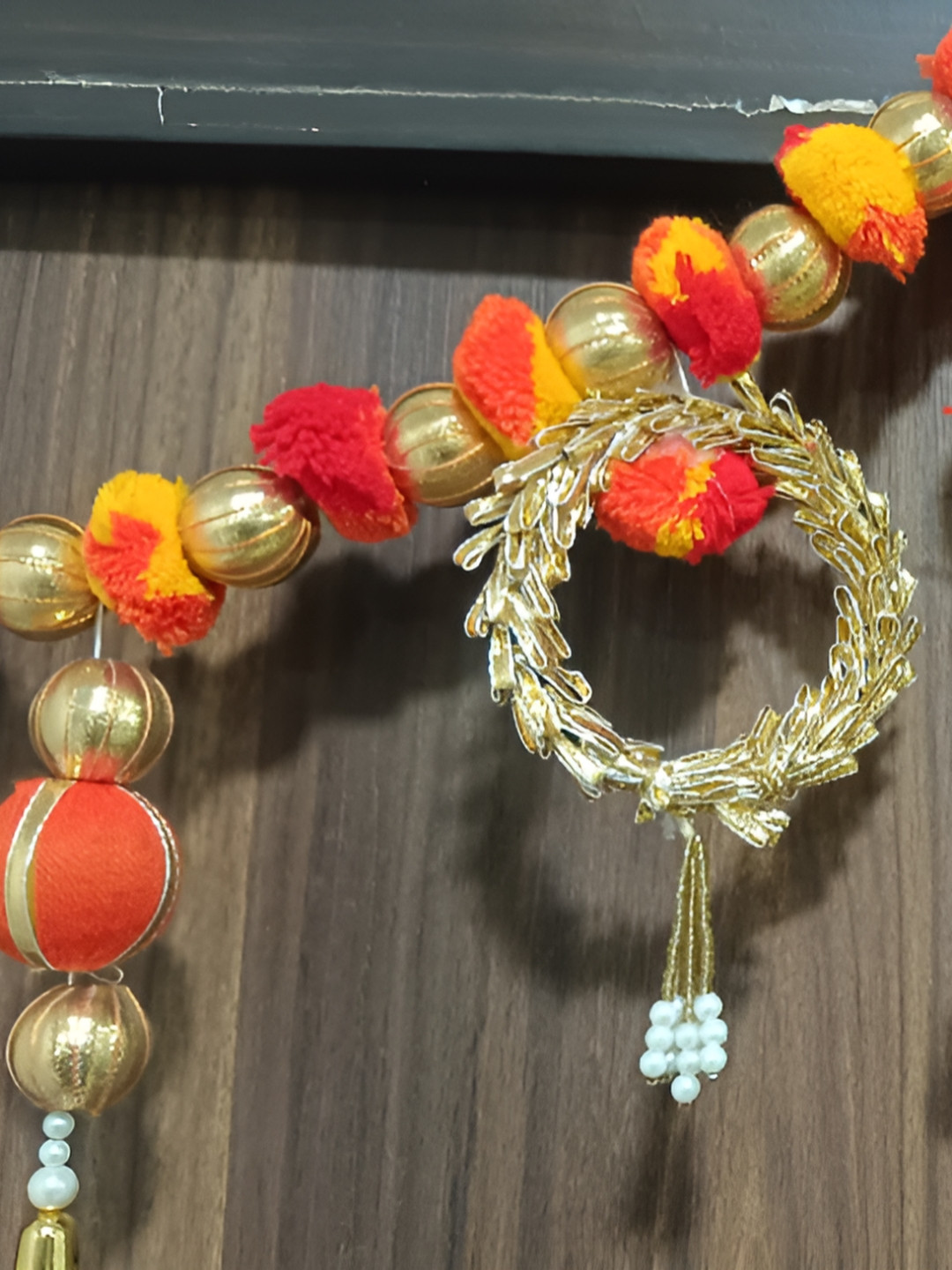 Nutts Yellow & Red Pompom Gota Ball Bandhanwar Festive Decor