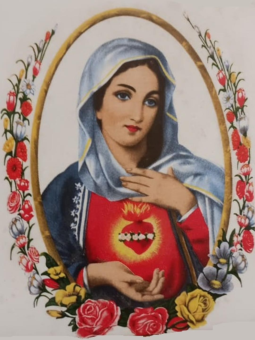 SHOP BY ROOM Mother Marry Ceramic Floral Glossy Pooja Room Spiritual Wall Decor-6In