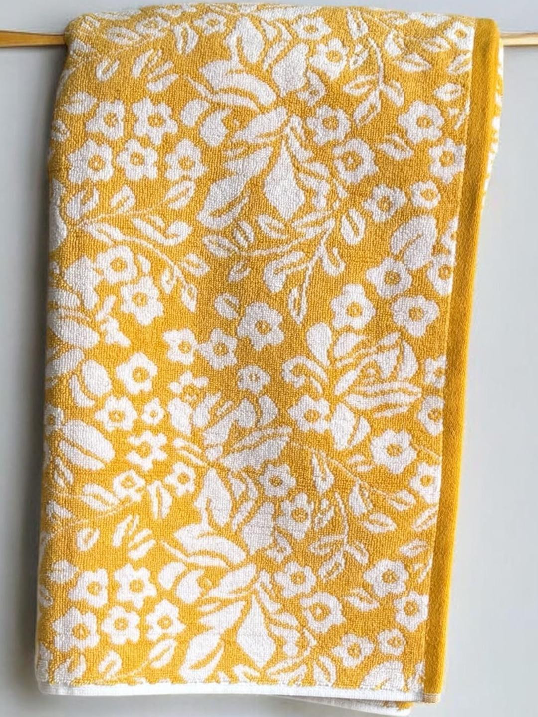 Wee Hours Yellow Printed Cotton 600 GSM Bath Towel