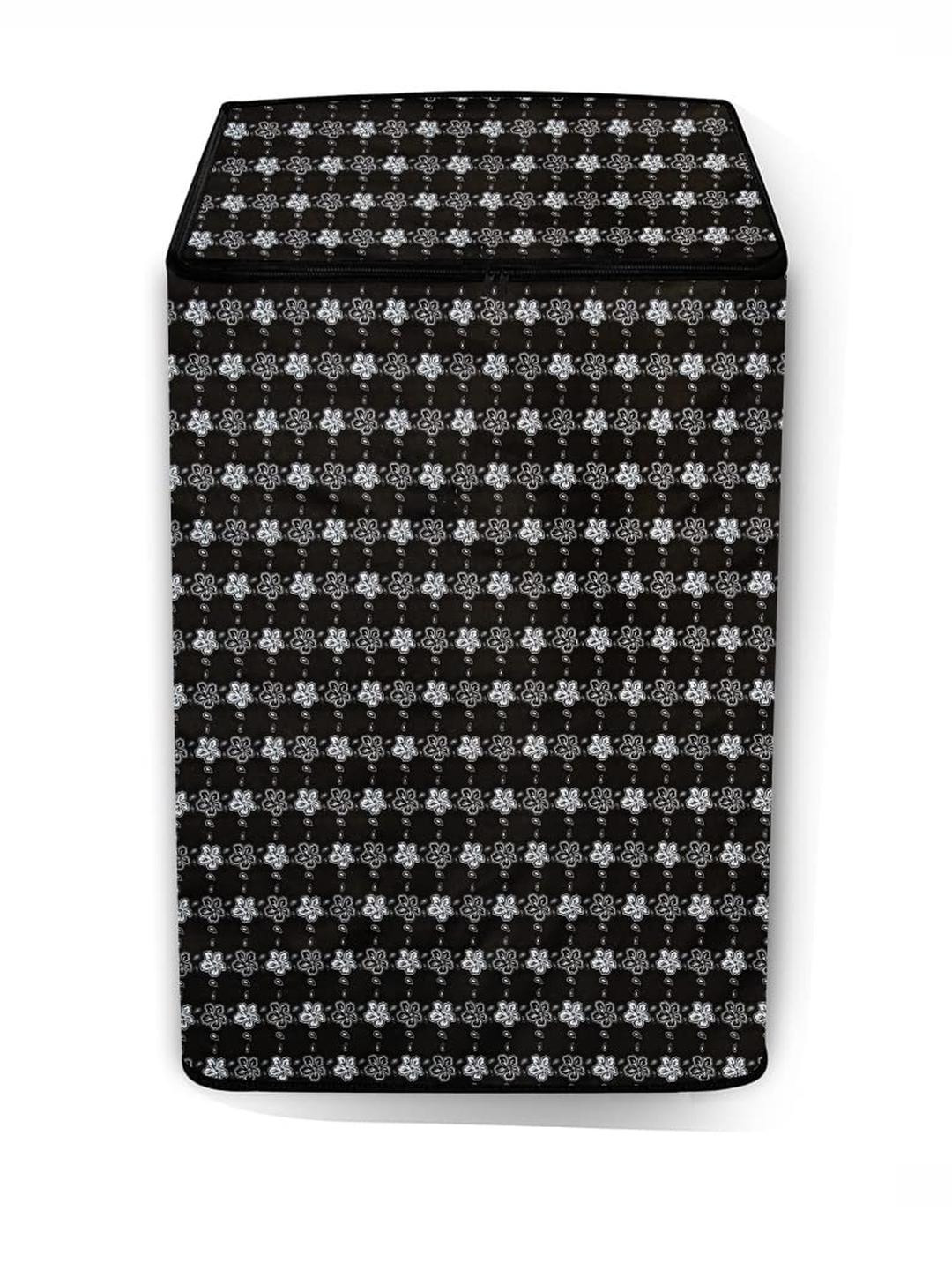 The Furnishing Tree Washing Machine Cover Floral Pattern Black_Base Compatible for Whirlpool 13 Kg