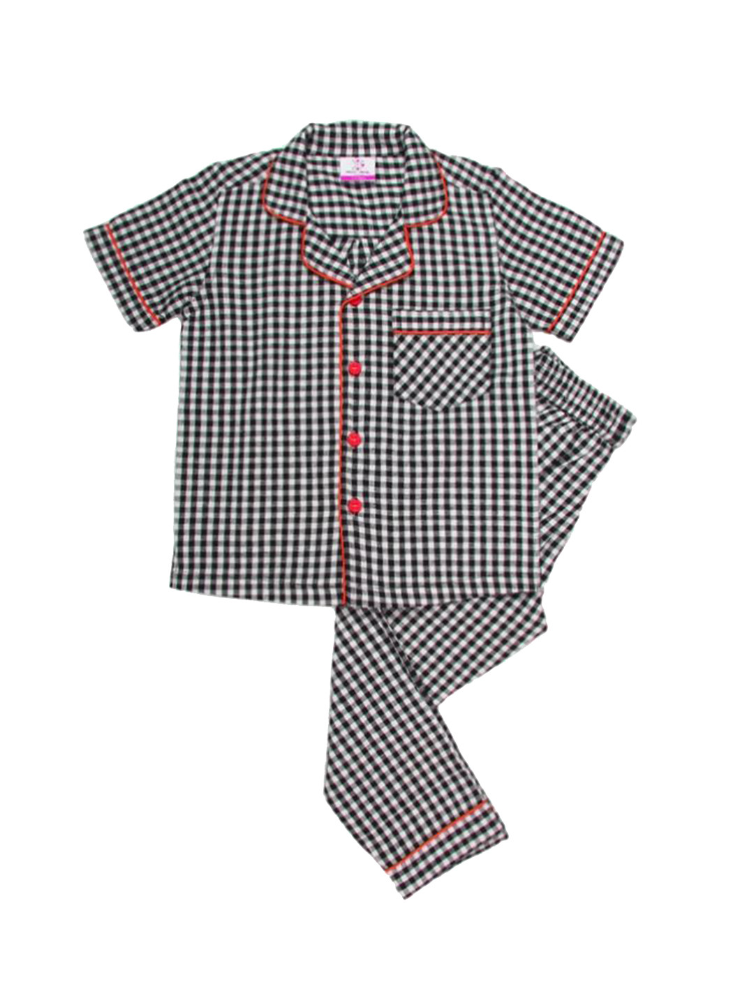 KRISS-CROX Comfy Kids Checked Lapel Collar Pure Cotton Night suit
