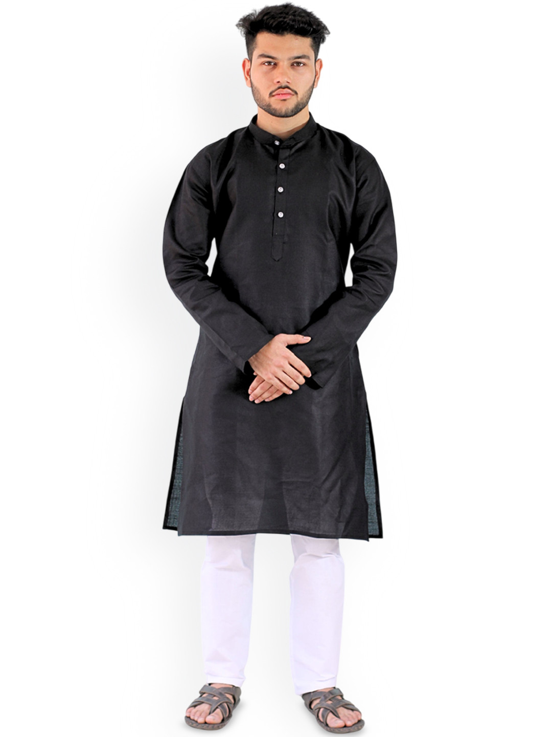 YOUTH ROBE Mandarin Collar Straight Kurta With Pyjamas