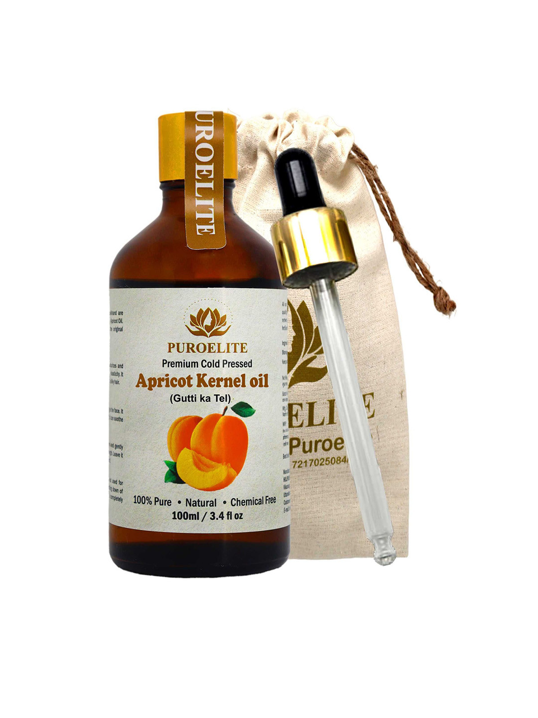 Puroelite Premium Cold Pressed Apricot Oil With Dropper For Face, Hair & Body - 100 ml