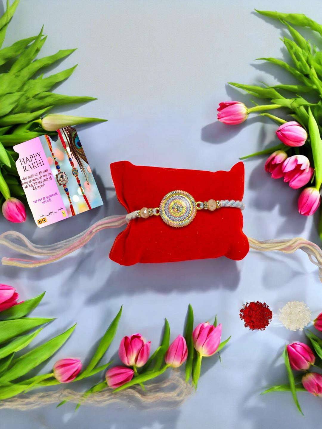 Designer Metal Rakhi::  Greeting card n Roli