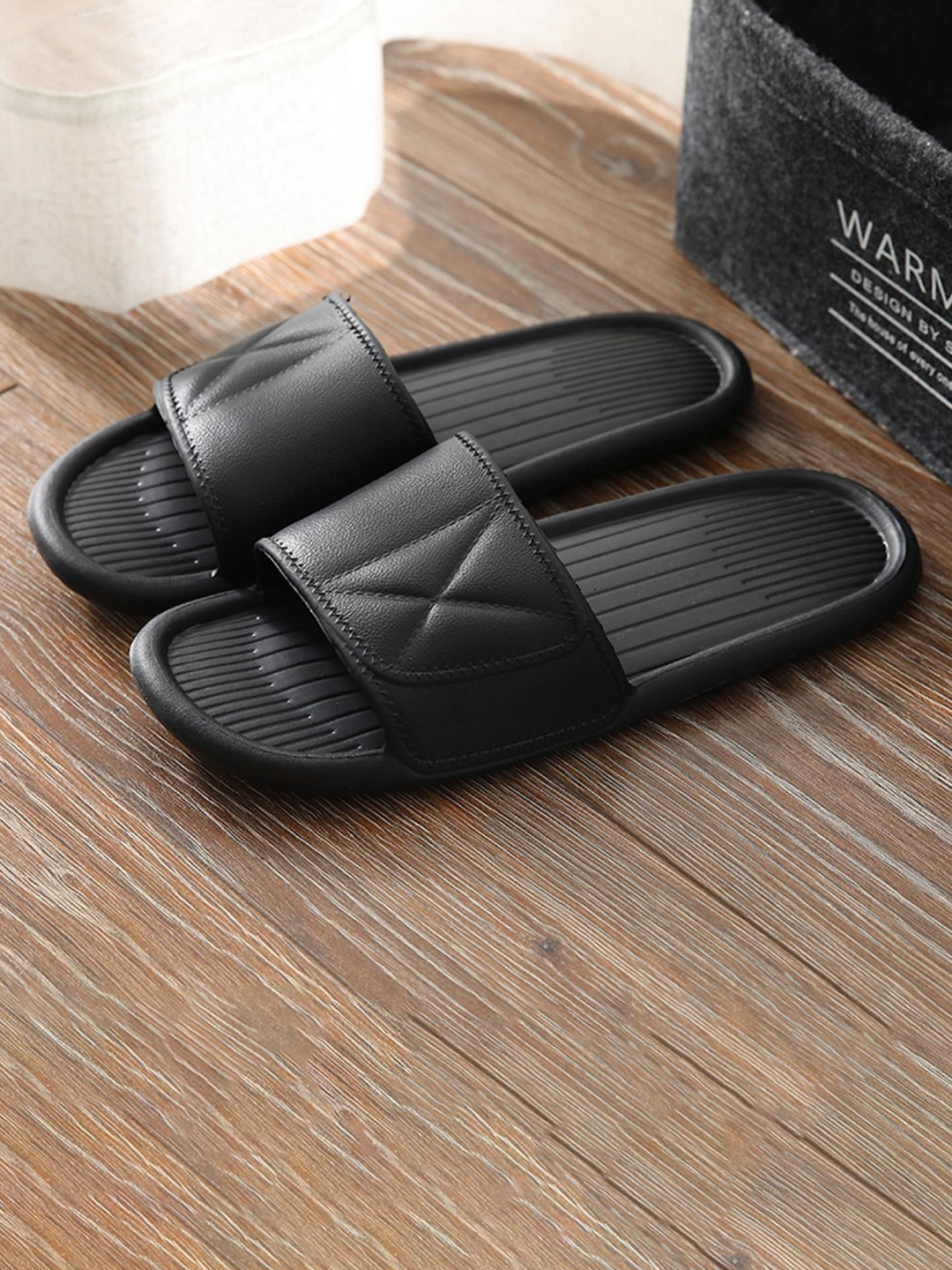 glitchez Black Flip Flops Sliders