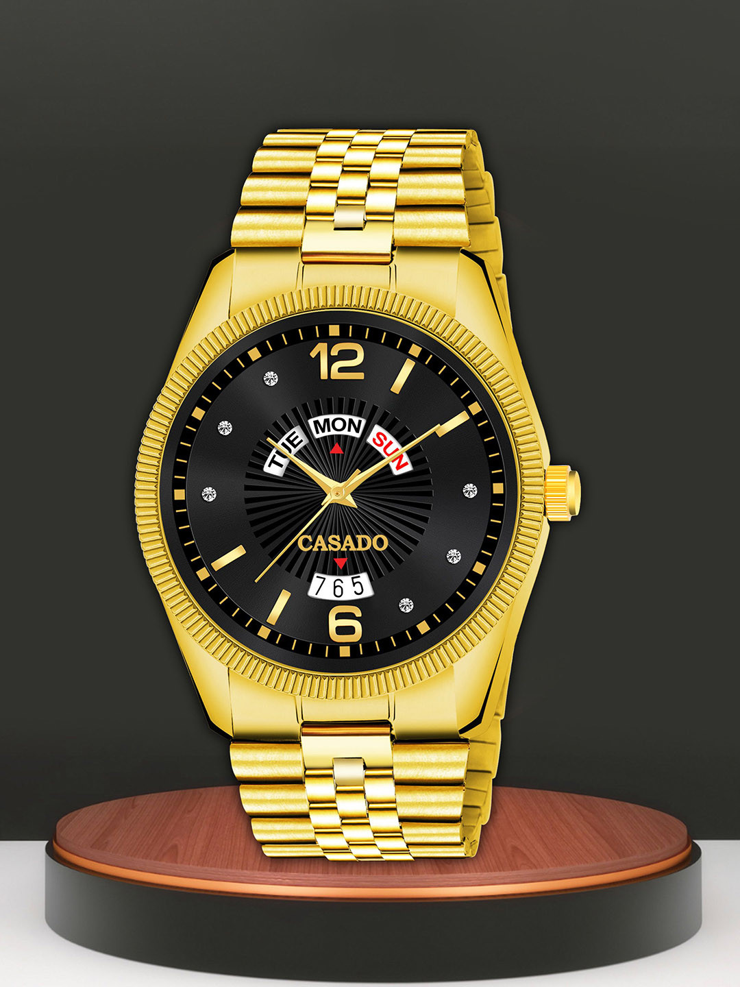 CASADO Men Bracelet Style Analogue Watch CD-640-BLACK-GOLD-DD