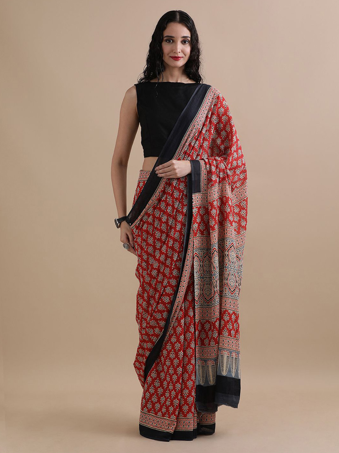 Jaipur Kurti Ethnic Motifs Printed Pure Cotton Ready to Wear Saree