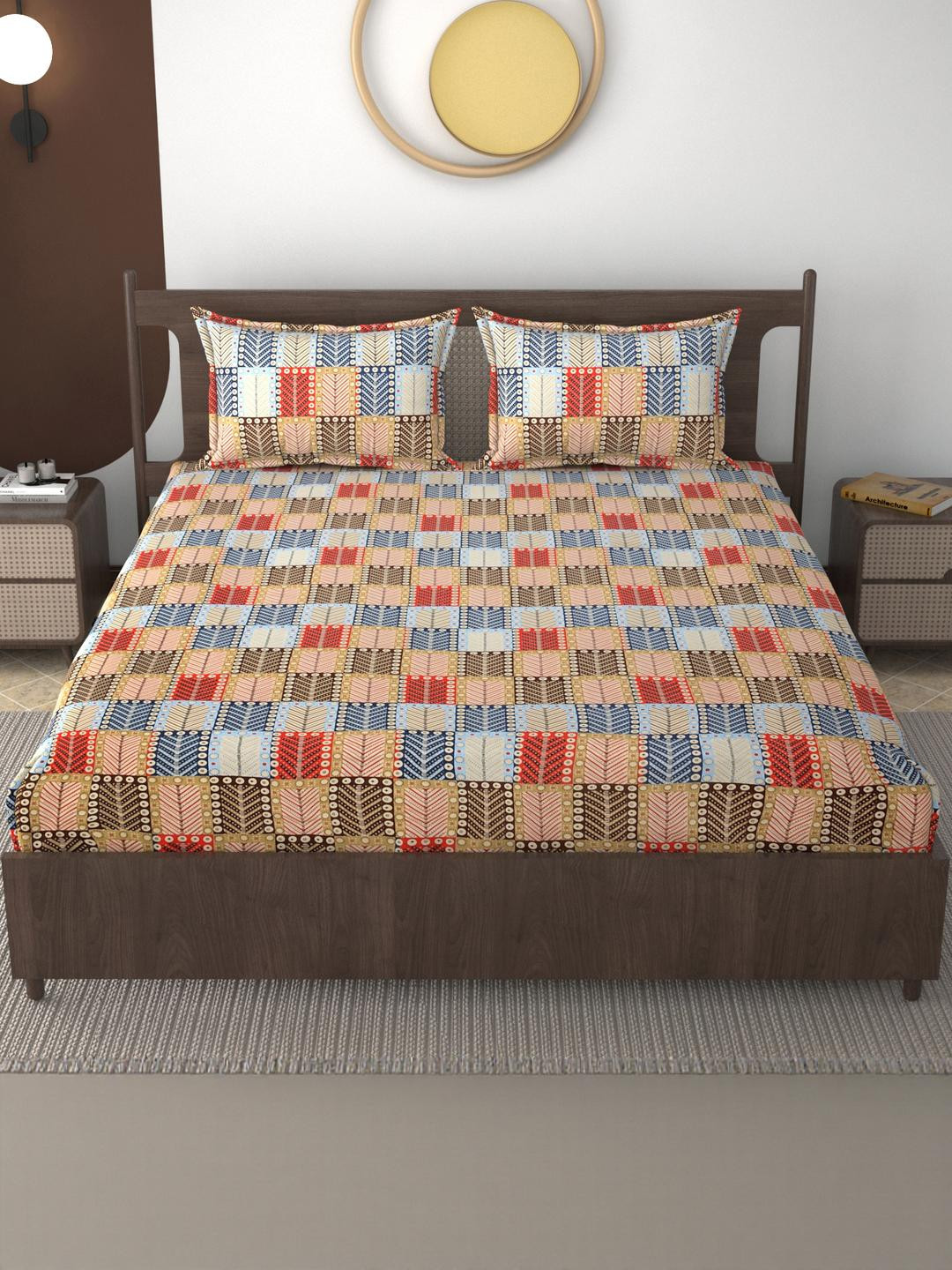 FURNOFY Checked Superfine Queen Bedsheets