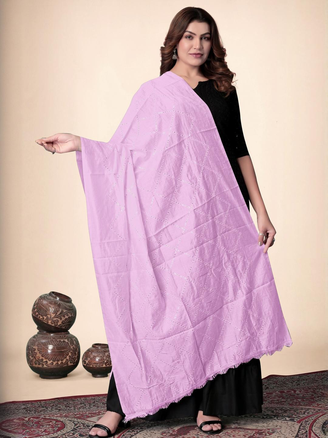 EBADAT Embroidered Peach Cotton Dupatta