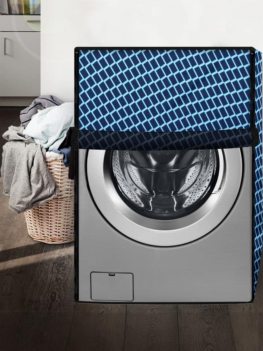The Furnishing Tree Washing Machine Cover Check Blue Compatible for Bosch 7 Kg Fully-Automatic Fron