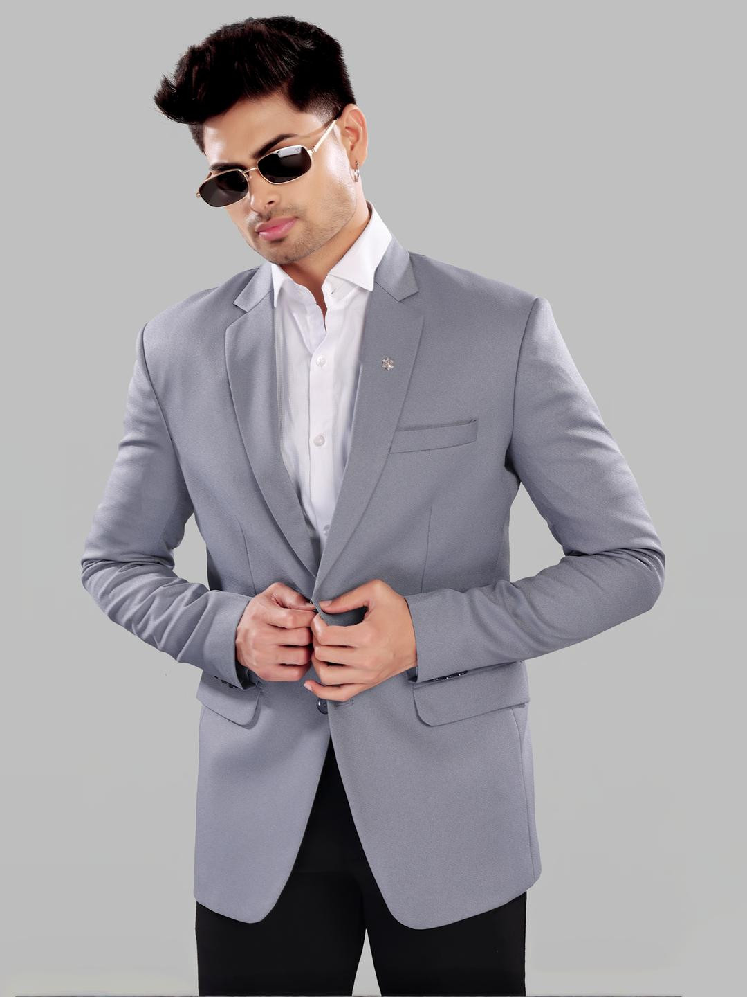 UR ETHICS Men Grey Long Sleeved Blazer