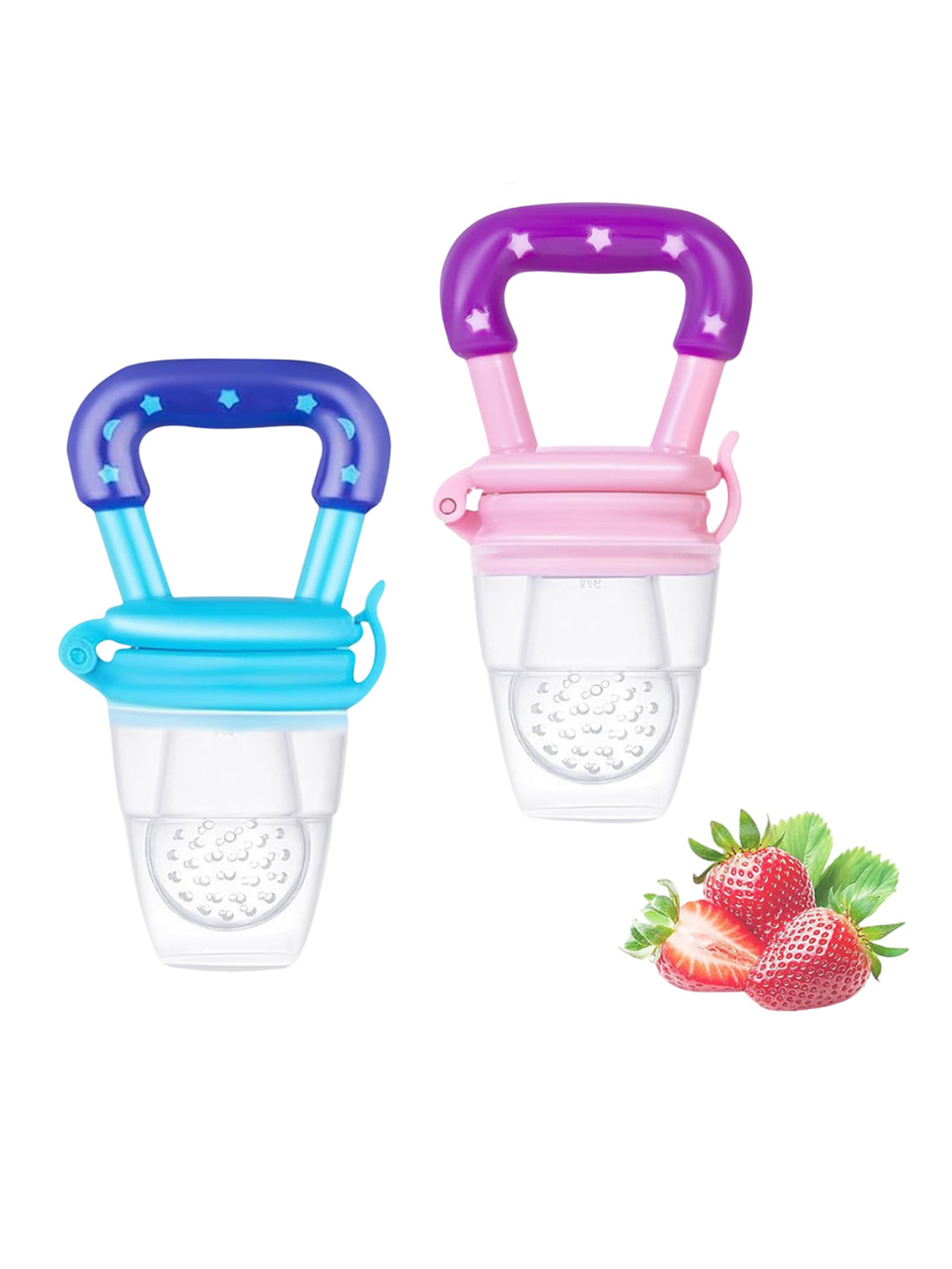 Kritiu Kids Set Of 2 Fruit & Food Nibbler Feeder - Pink & Blue