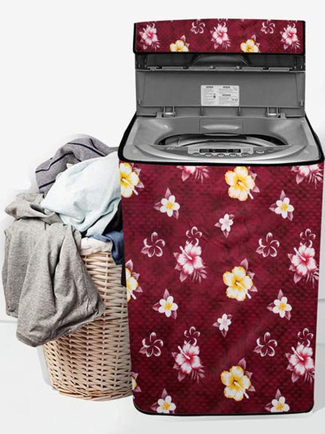 The Furnishing Tree Fully-Automatic Top Loading Washing Machine Cover Floral Red Compatible for 6.5