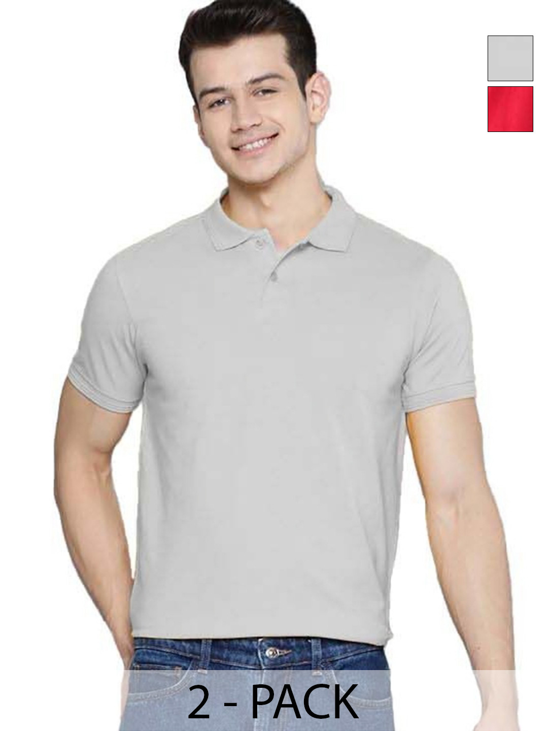Men's Pack of 2 Solid Polo Collar Regular Fit T-shirts