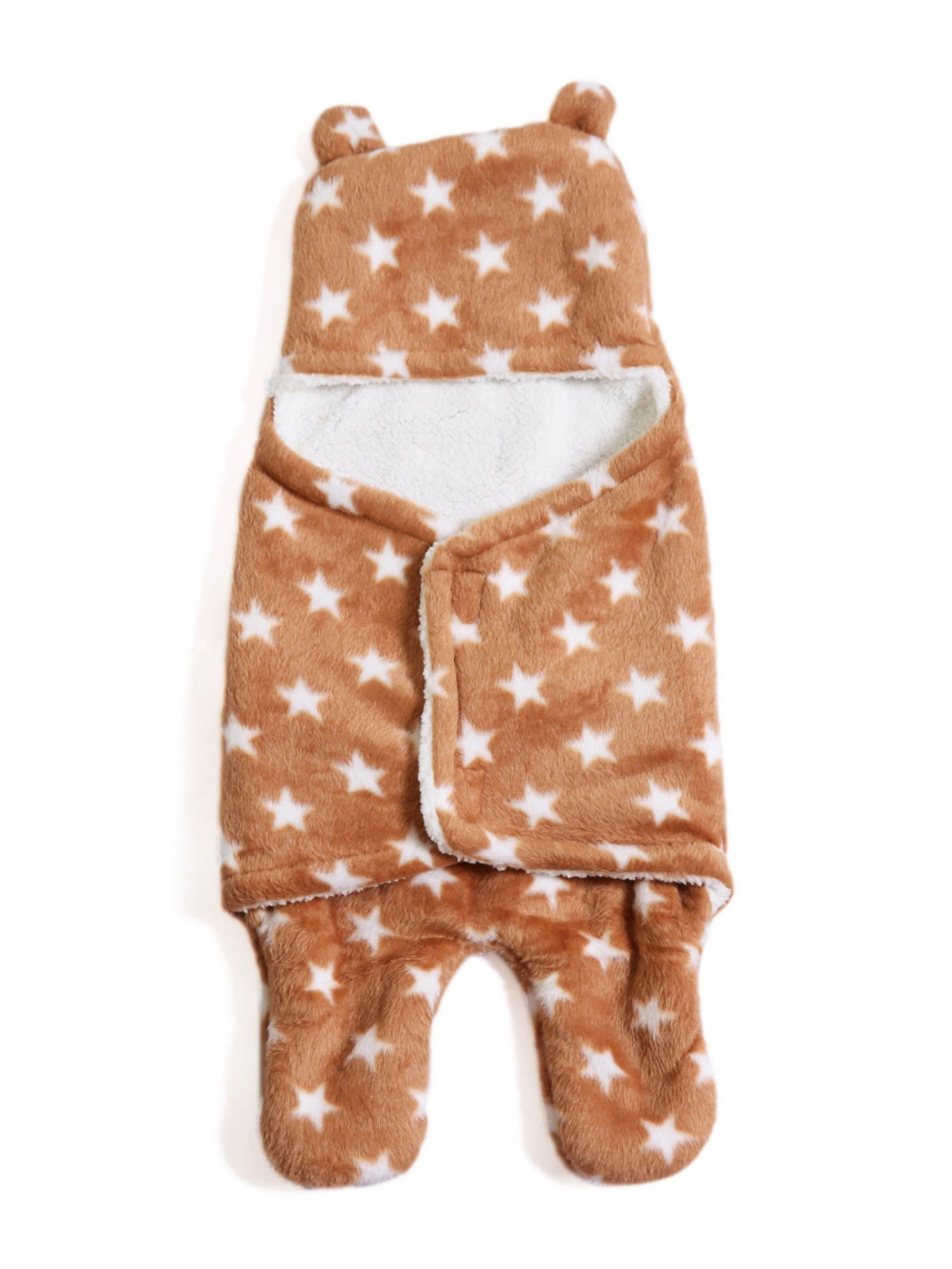 FIRST SLEEP Kids Brown & White Printed AC Room 210 GSM 3 In 1 Hooded Baby Blanket