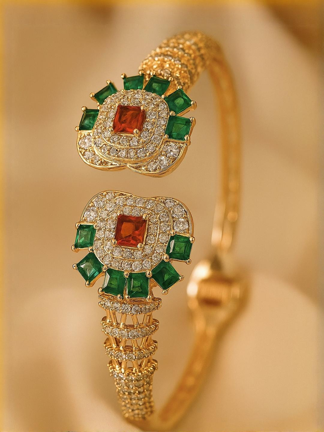 Ethnic Multicolor Stone Studded Cuff  18K Gold Plated, 316L Stainless Steel