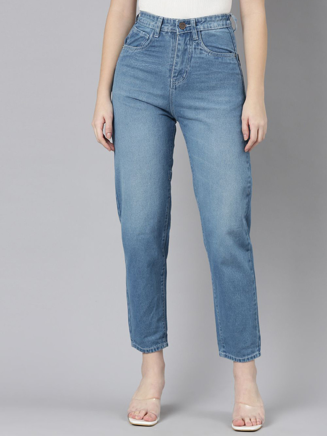 ZHEIA Women High-Rise Baggy Fit Heavy Fade Stretchable Jeans
