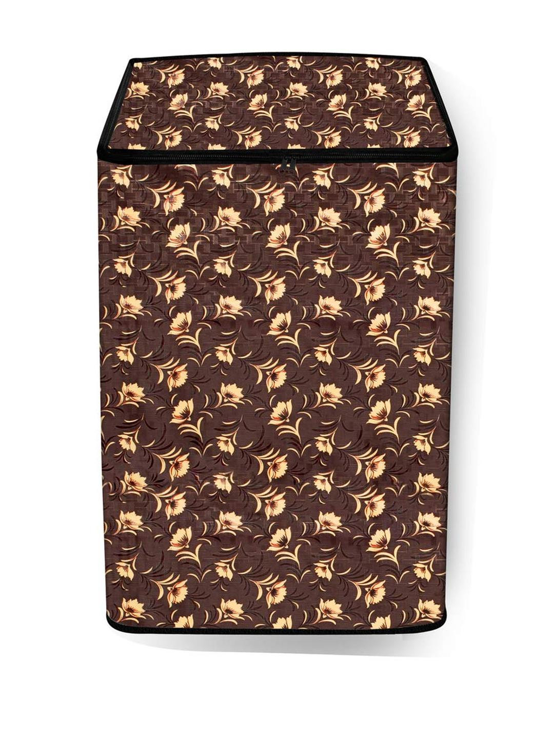 The Furnishing Tree Washing Machine Cover Floral Pattern Coffee Brown Compatible for Whirlpool 7 Kg