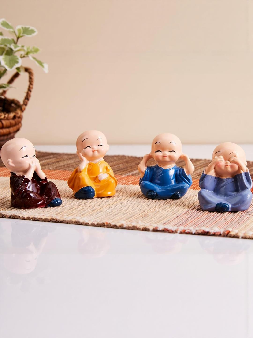 SSS SCULPTURE Multicoloured Set Of 4 Baby Monk Showpiece