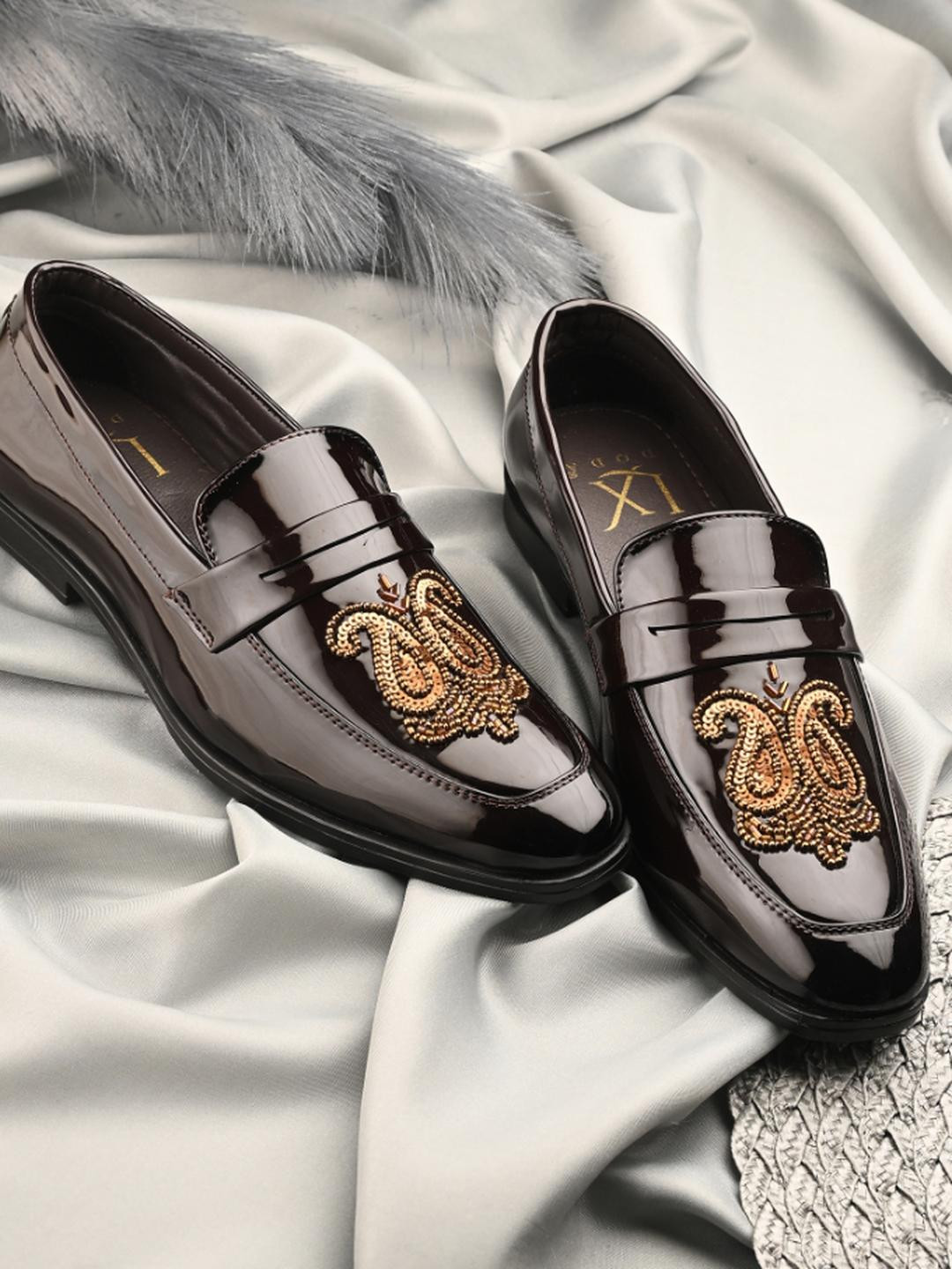 DODA  Patent Leather Printed Formal Loafers