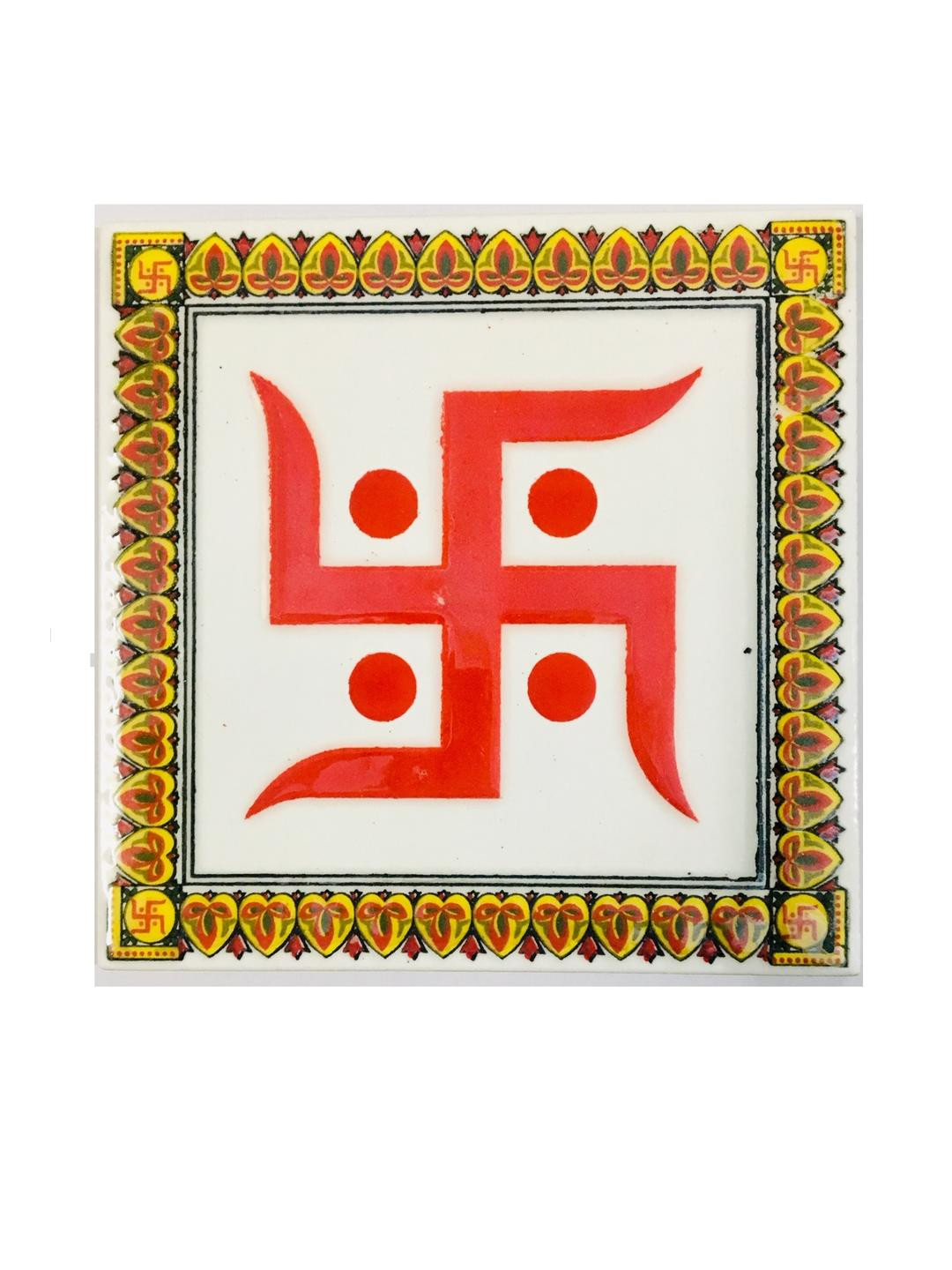 SHOP BY ROOM Swastik Ceramic Ethnic Motifs Glossy Pooja Room Spiritual Wall Decor-6In