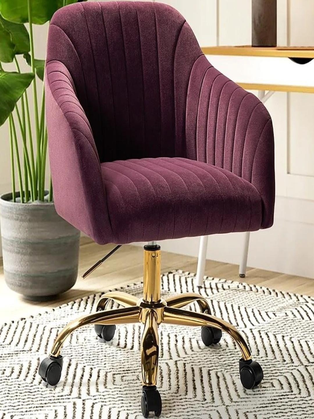 DOE BUCK Purple Velvet Finish Adjustable Office Chair