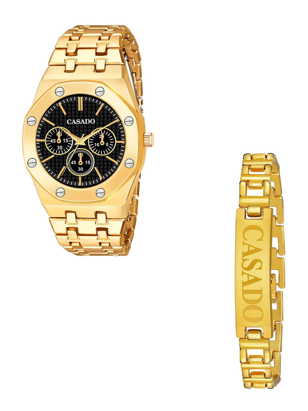 CASADO Men Analogue Watch Gift Set 628-BLACK-GOLD-BRACELET-GOLD