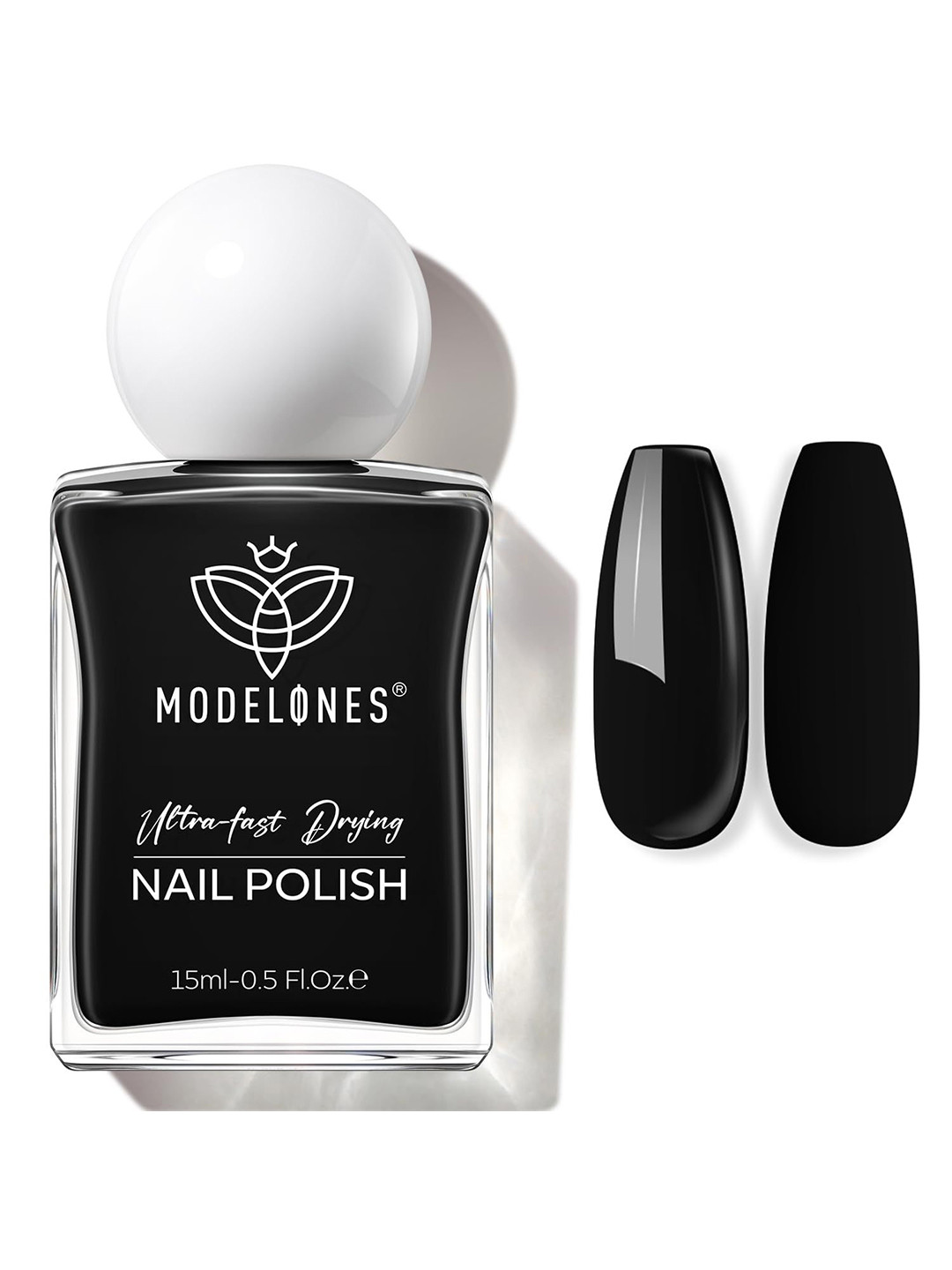 Modelones Ultra Fast Drying Nail Polish- 15 ml- Midnight Black - Ink