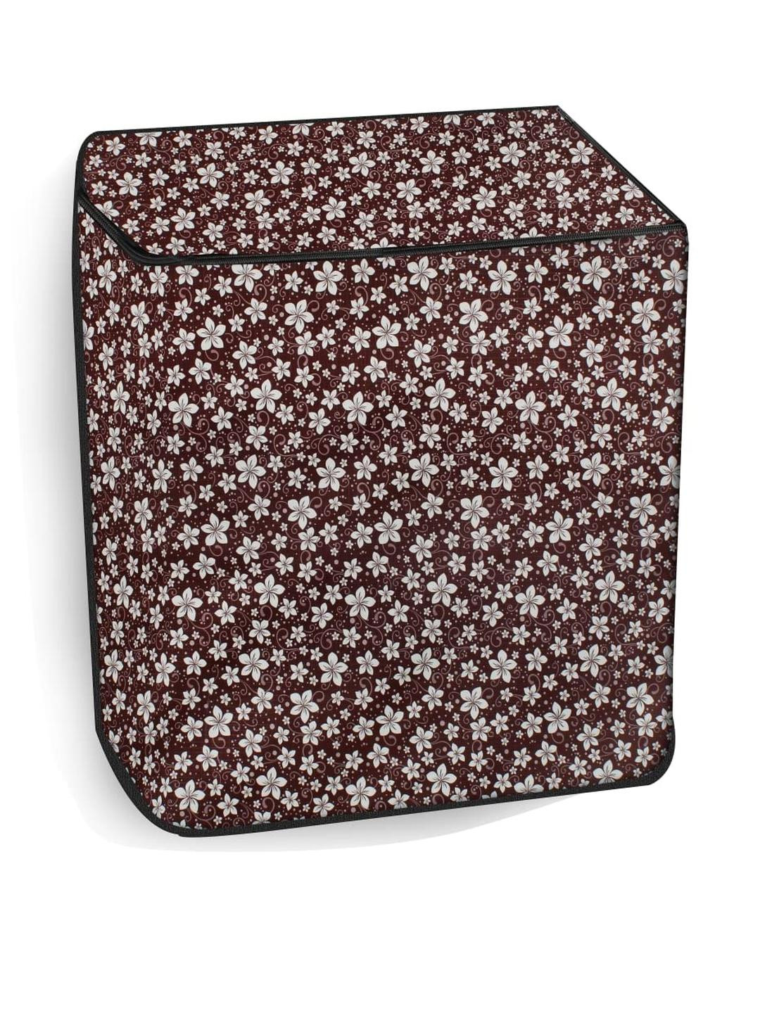 The Furnishing Tree Washing Machine Cover Floral Pattern Brown Compatible for Whirlpool 8.5 Kg Semi