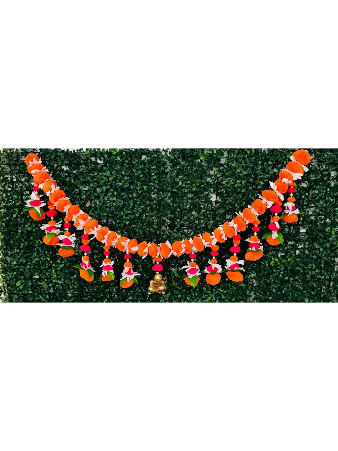 Nutts Orange-Colored & Green Papergajra-Pompom Bandhanwar Festive Decor