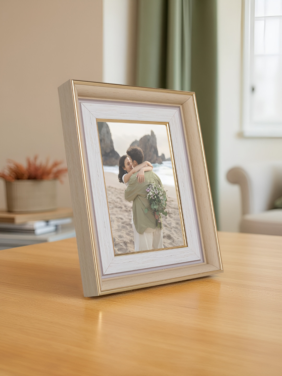 Golden Peacock Gold-Toned & White Table Photo Frame