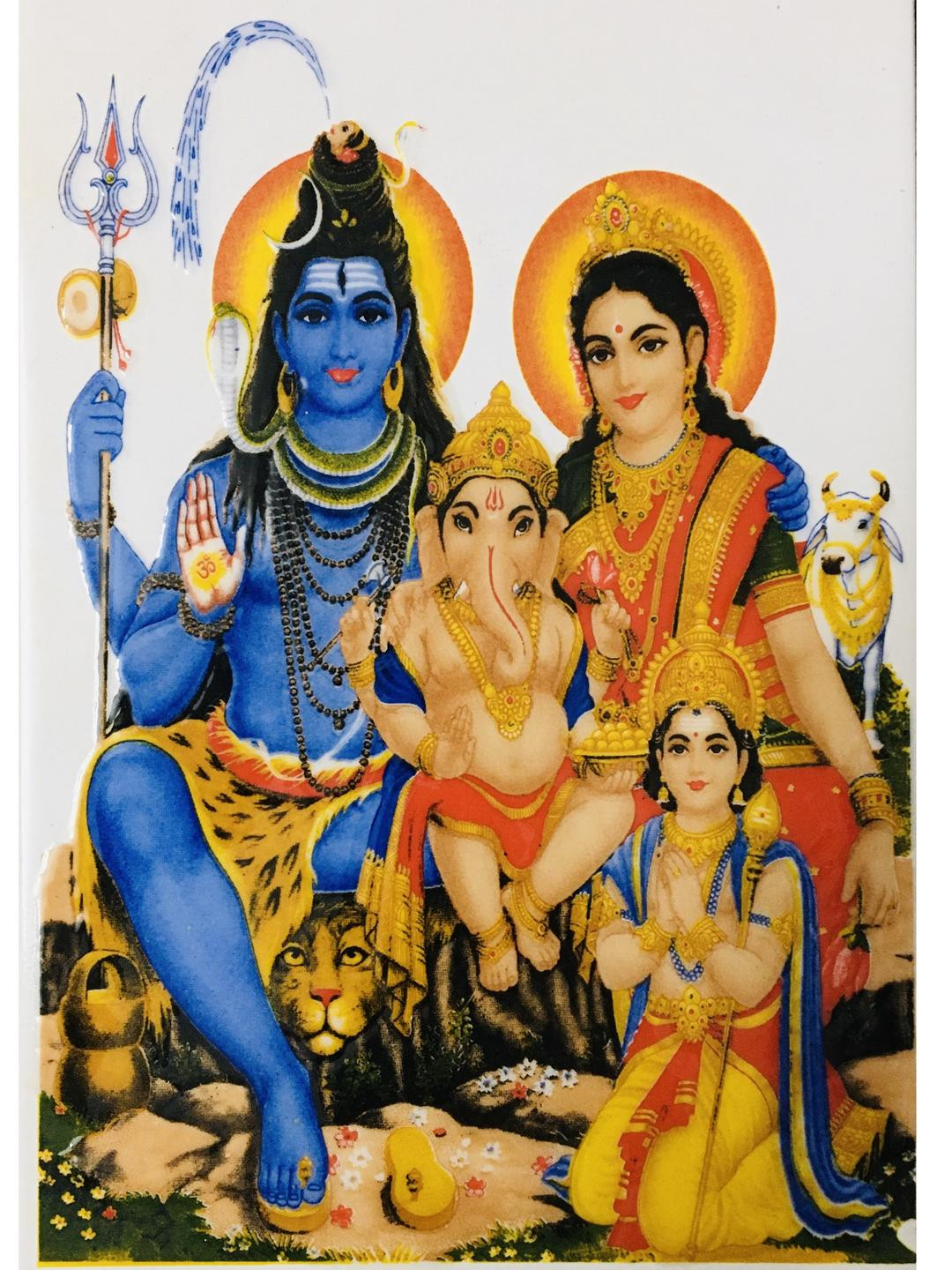 SHOP BY ROOM Shiv Family Ceramic Ethnic Motifs Glossy Pooja Room Spiritual Wall Decor