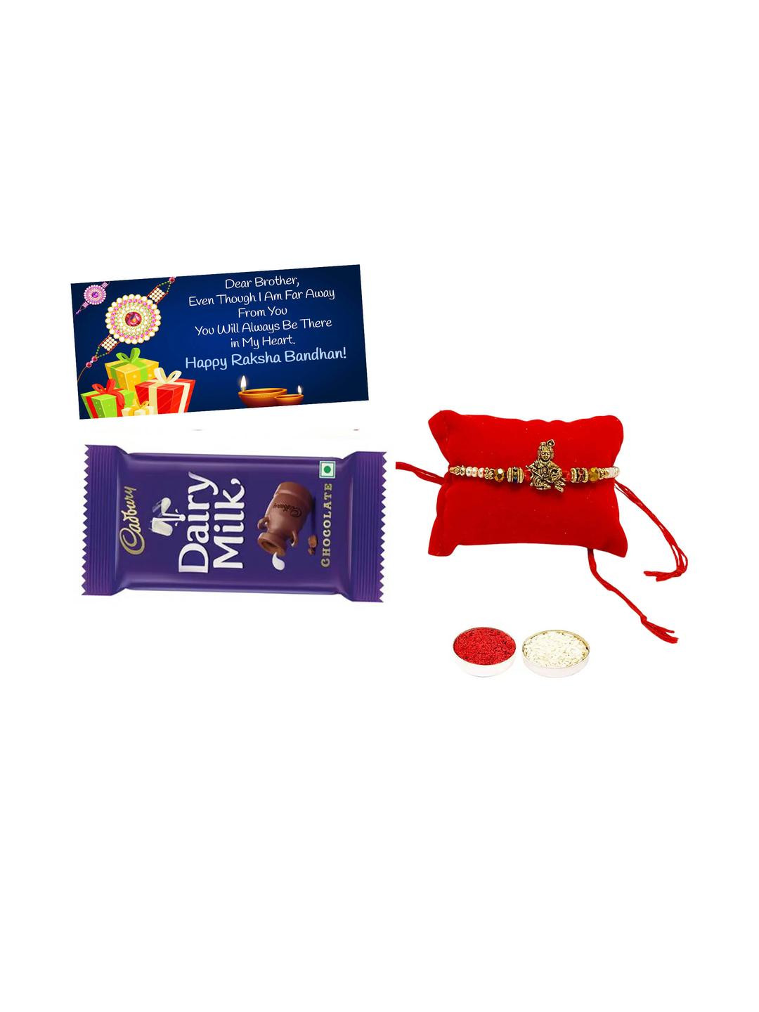 Ladoo Gopal Metal Rakhi choclate Greeting card n Roli