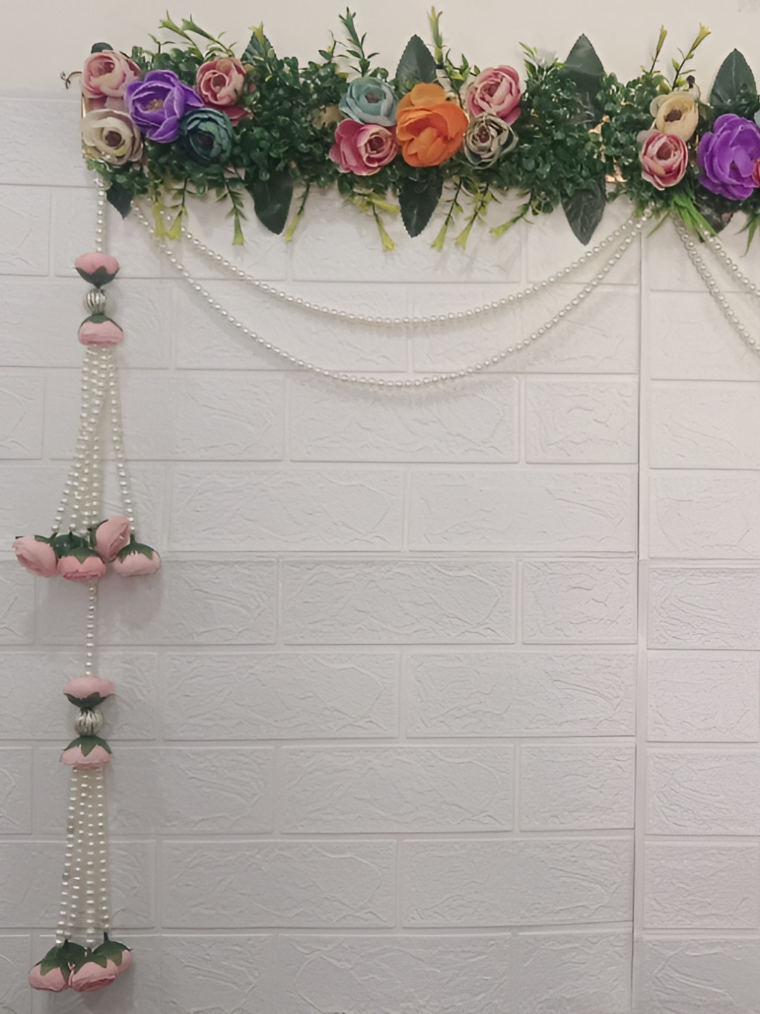 Nutts Green & Pink Peony-Flower With Tassel Bandhanwar Festive Decor