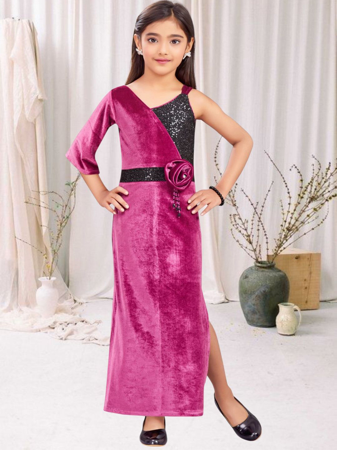 Lei-Chie Girls Velvet A-Line Maxi Dress