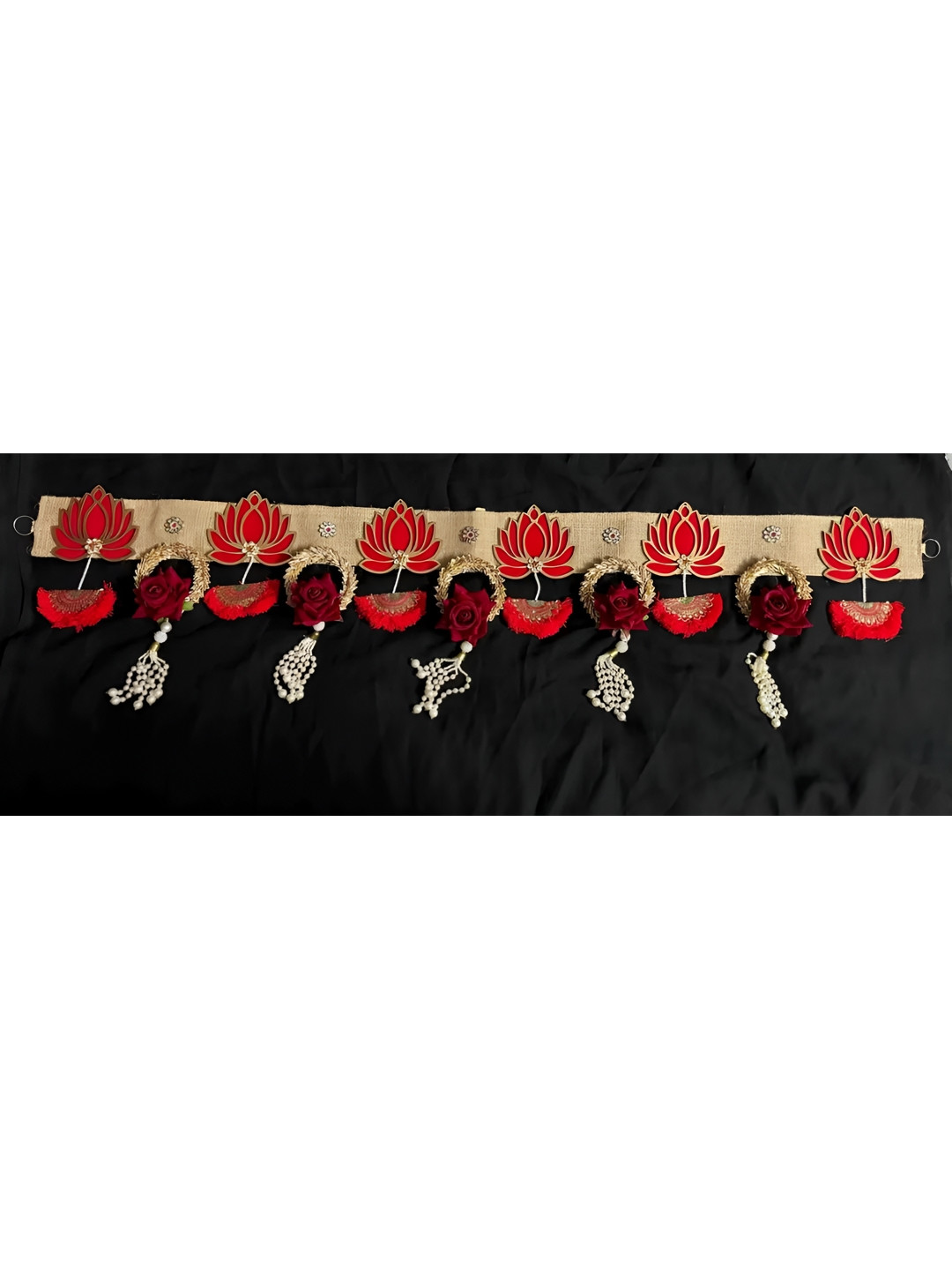 Nutts Red & White Lotus With Velvet Rose Bandhanwar Festive Decor