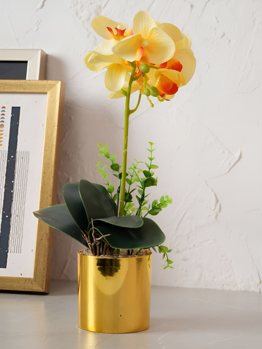 HOME 360 Yellow & Green Orchid Artificial Plant With Pot