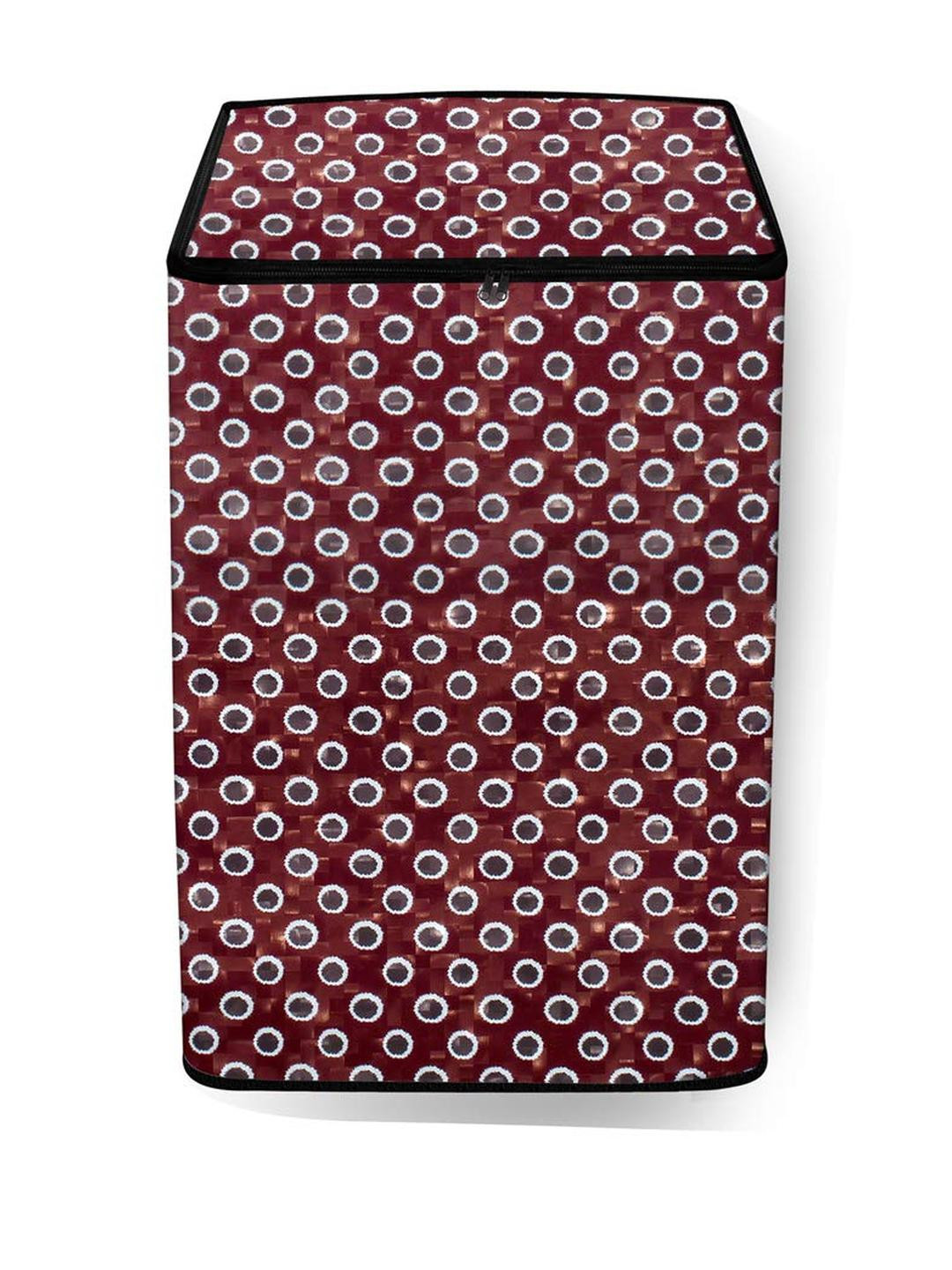 The Furnishing Tree Burgundy Color Polka Dot Printed Washing Machine Cover