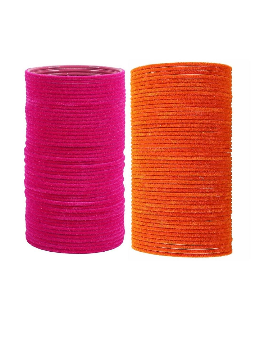 Guddan Set of 96 Rani & Orange Metal Velvet Bangles