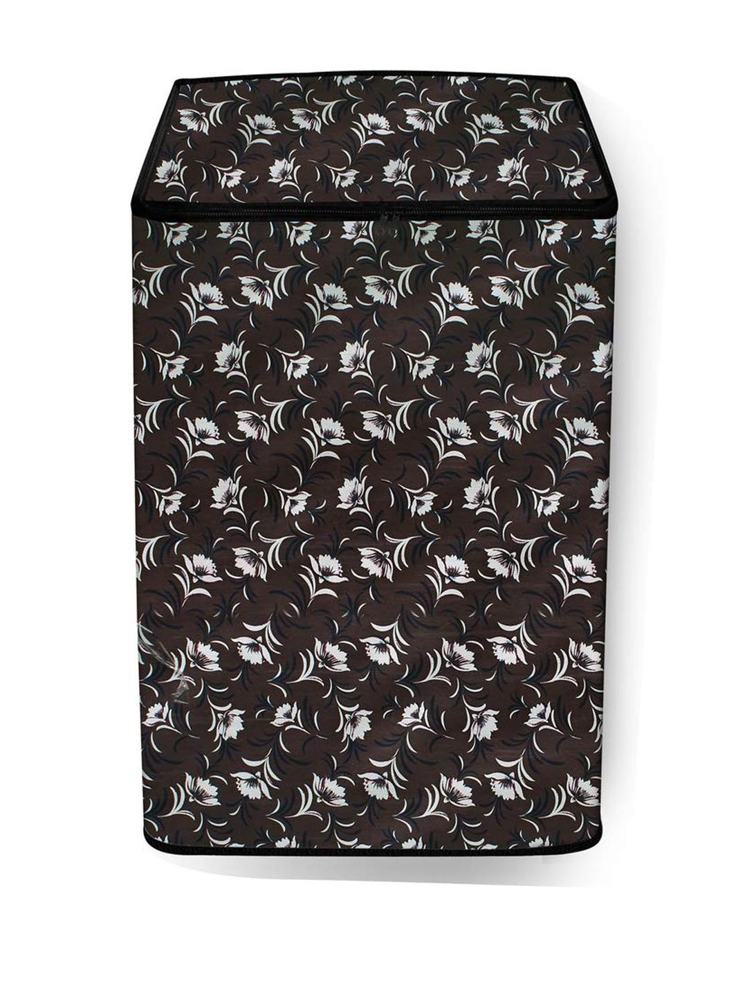 The Furnishing Tree Washing Machine Cover Floral Pattern Dark Brown Compatible for Whirlpool 7.5 Kg