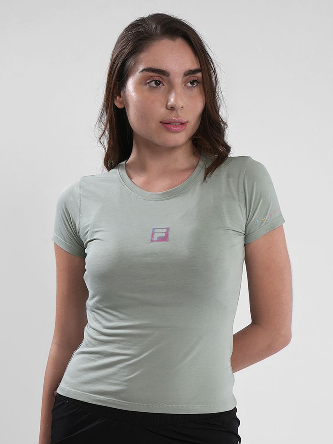 FILA Women Brand Logo Printed Slim Fit Cotton Sports T-shirt