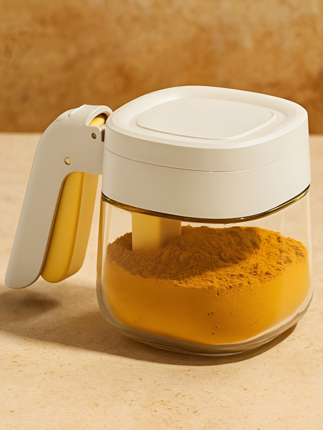 Baskety White Glass Spice Jar With Plastic Spoon Airtight Lid Handle