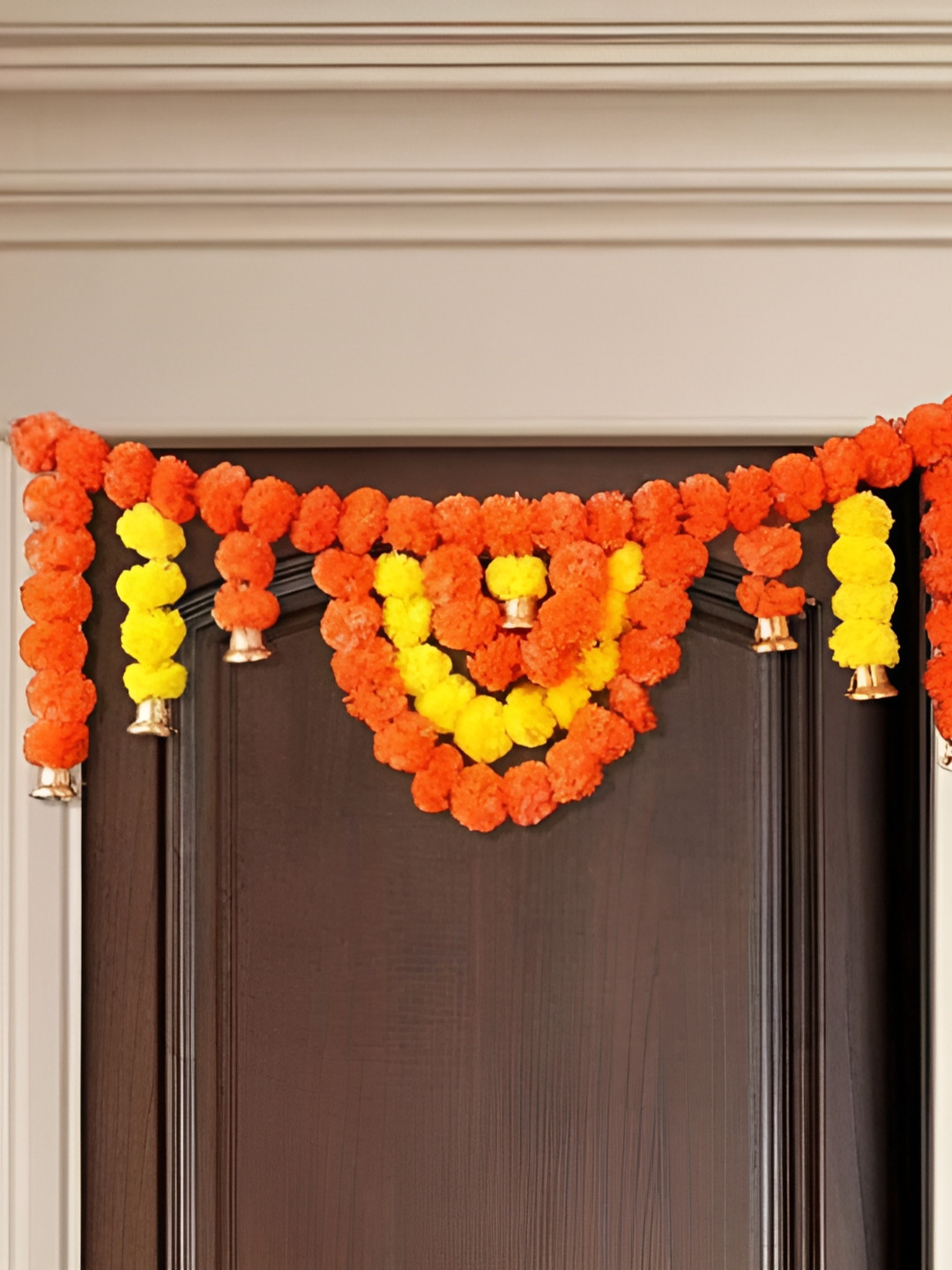 Nutts Yellow & Orange-Colored Marigold With Bell Bandhanwar Festive Decor