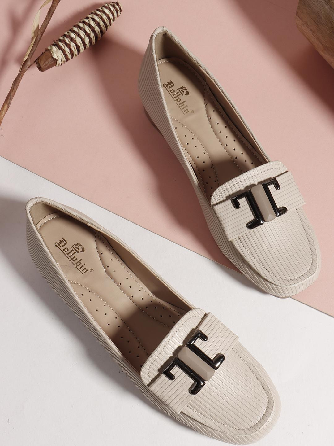 Dollphin Cream PU Block Heels