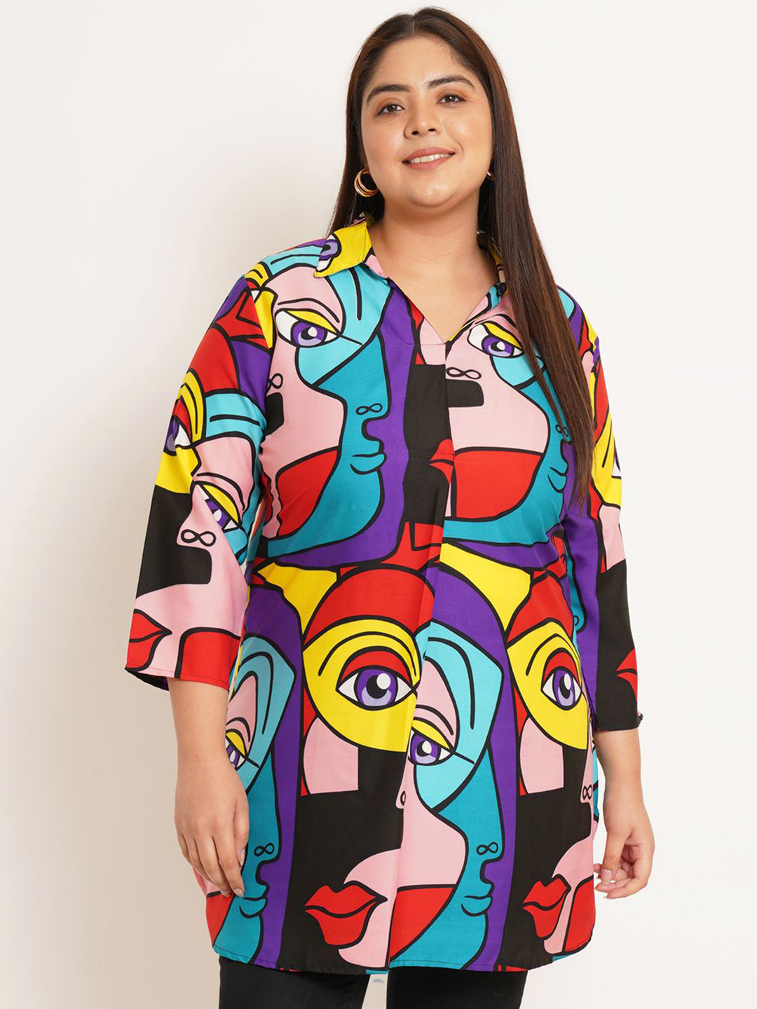 U&F Beyond Women Crepe Shirt Style three-quarter Top